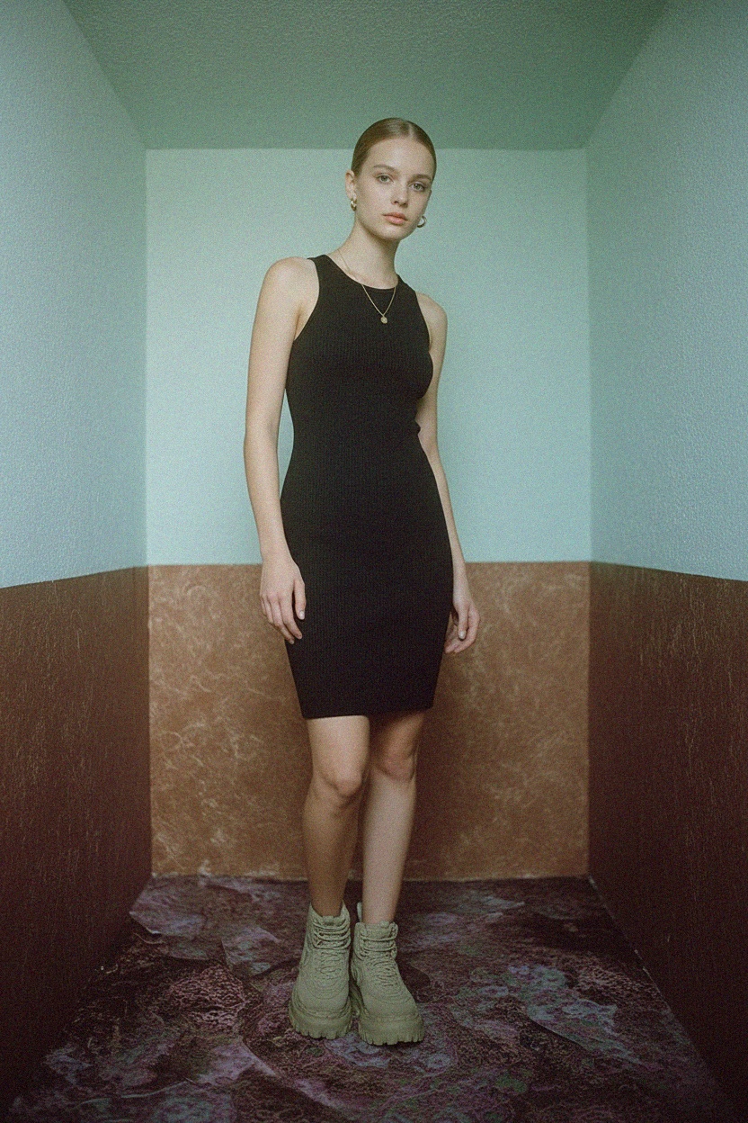 Black Ribbed Knit Sleeveless Mini Dress photo 3