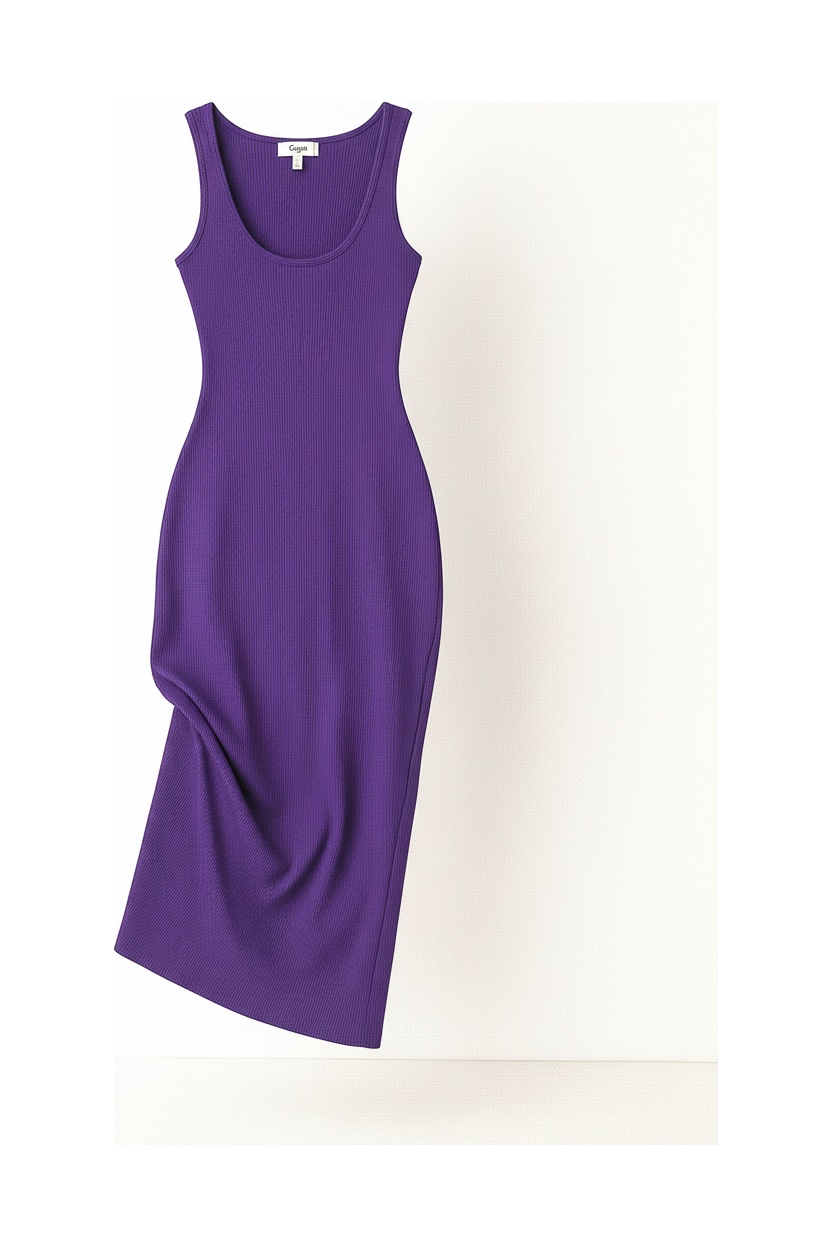 Purple Ribbed Knit Scoop Neck Midi Dress photo 1