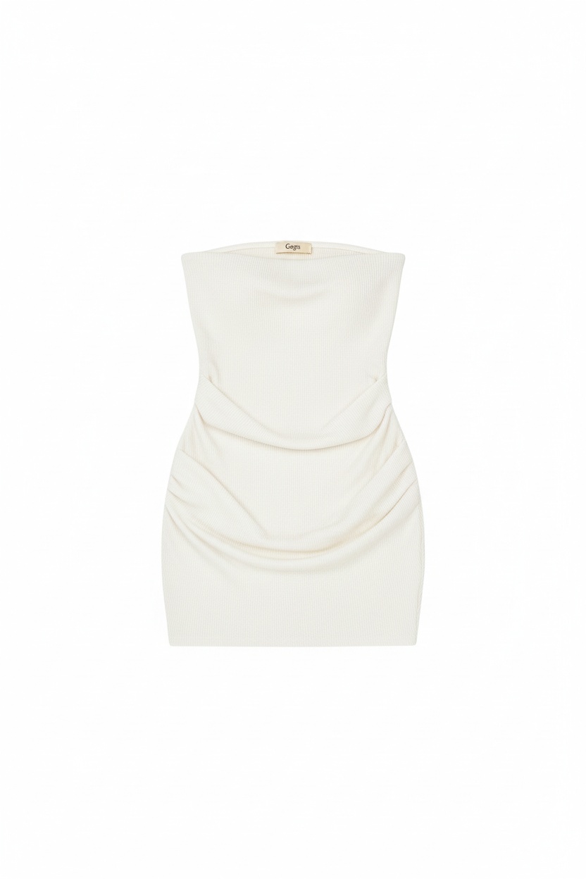 Chic White Ribbed Strapless Mini Dress photo 1