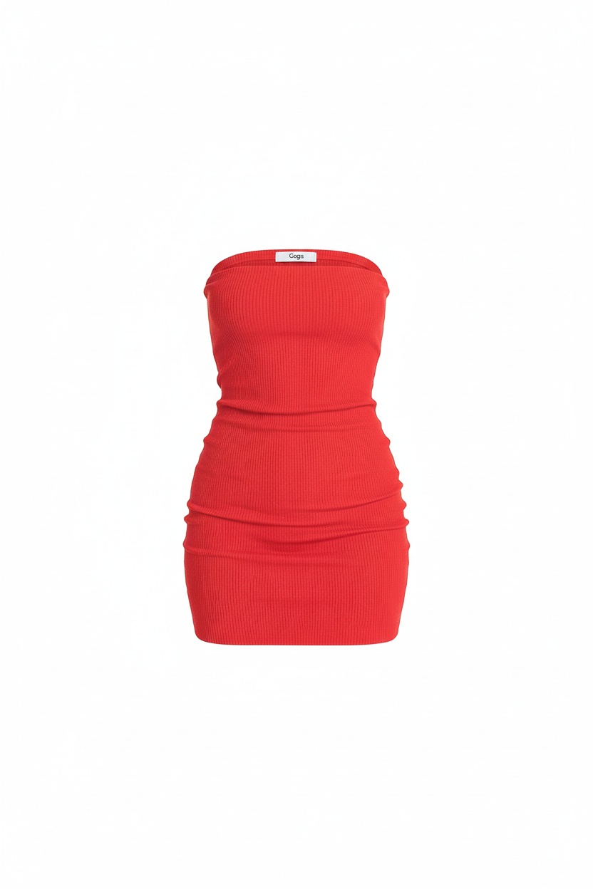 Red Ribbed Strapless Bodycon Mini Dress photo 1