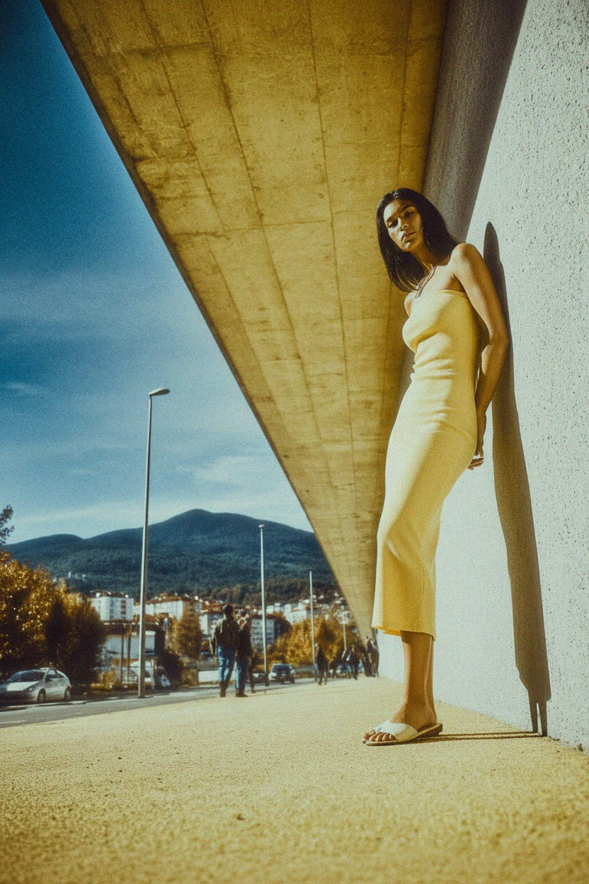 Strapless Ribbed Knit Midi Dress in Pale Yellow photo 2