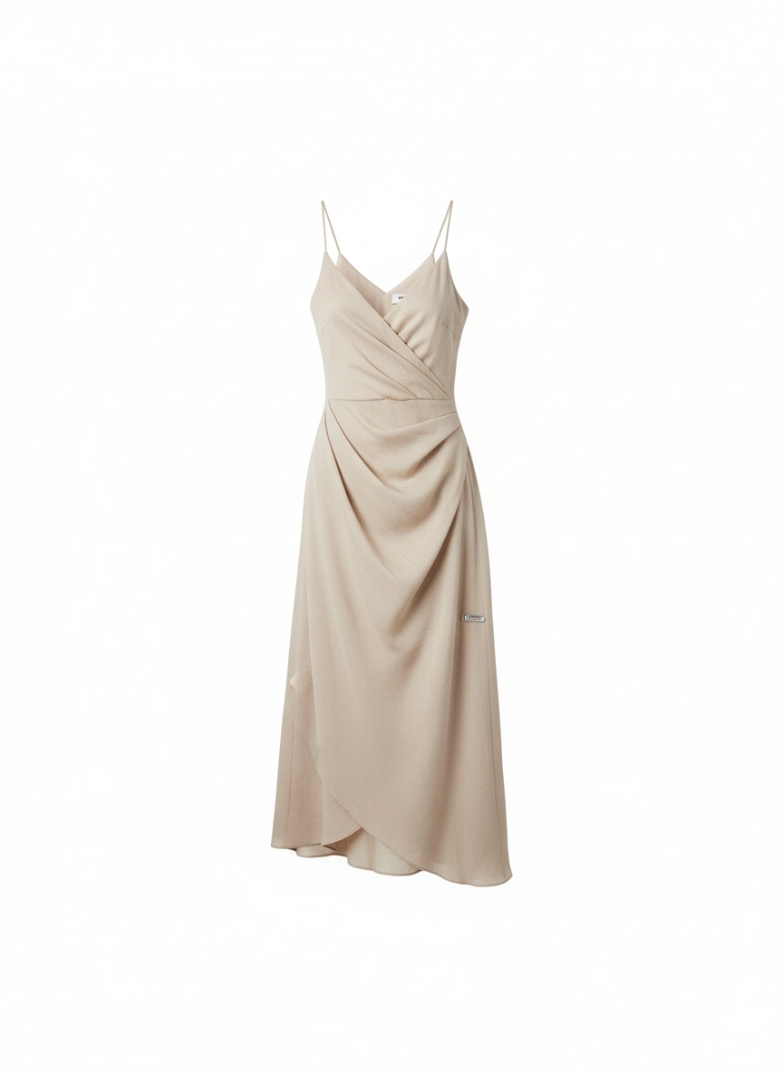 Elegant Beige Sleeveless Midi Dress photo 1