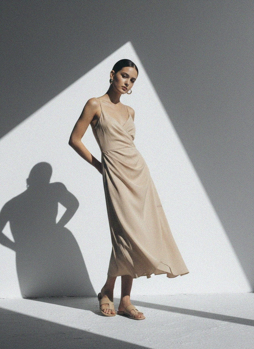 Elegant Beige Sleeveless Midi Dress photo 2