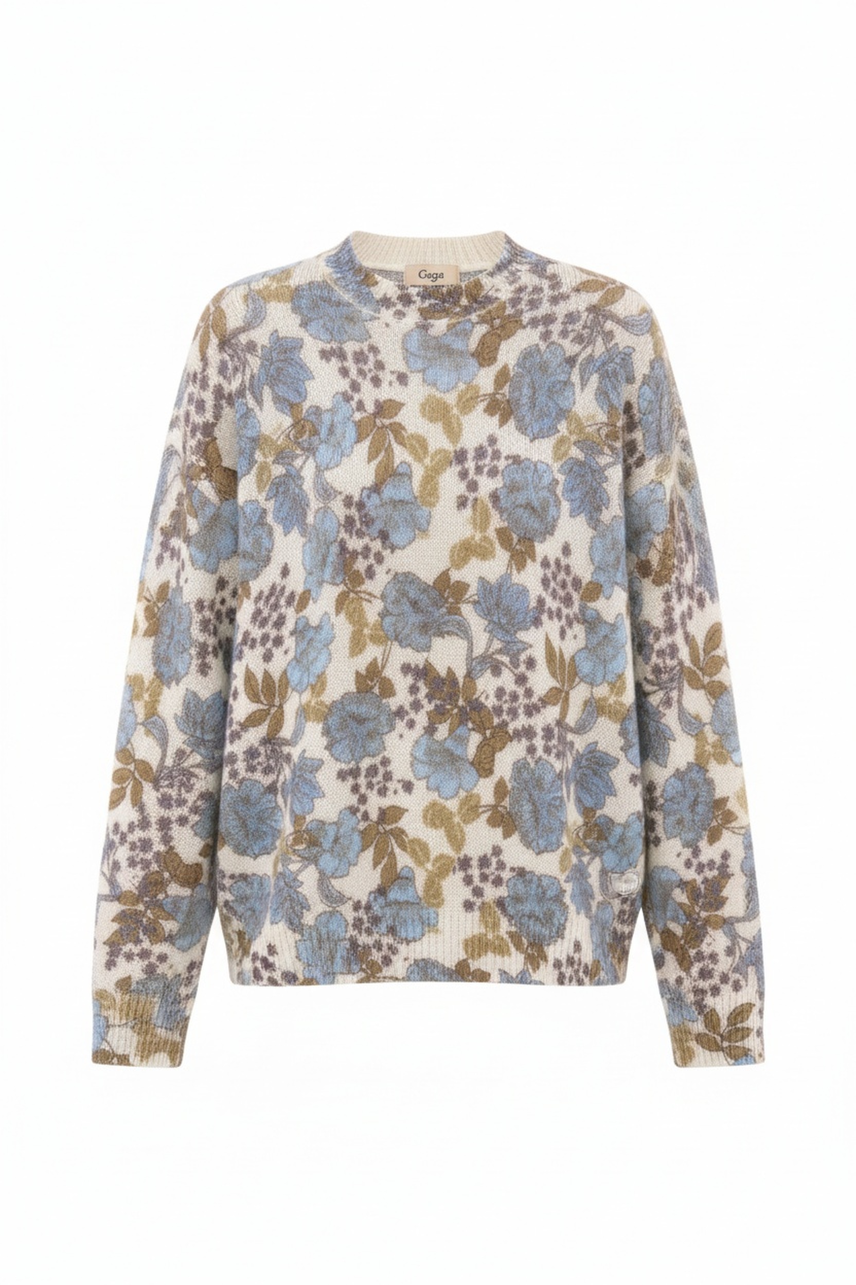 Floral Knit Sweater with Blue & Brown Pattern photo 1