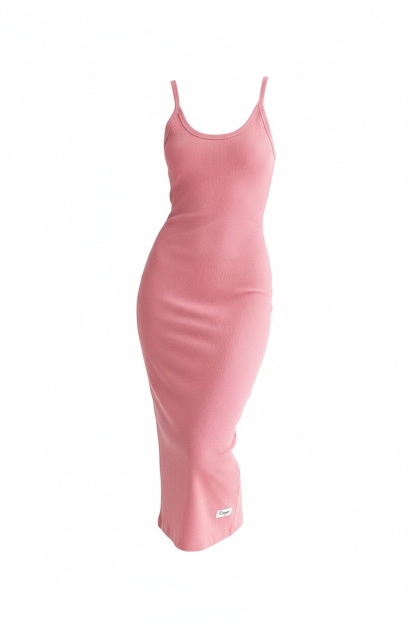 Chic Pink Ribbed Tank Midi Dress photo 1