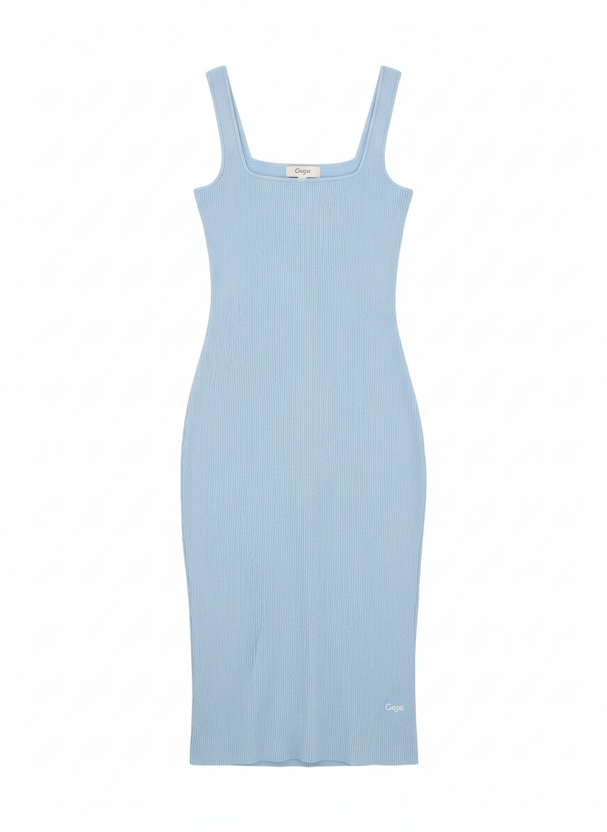 Ribbed Square Neck Midi Dress photo 1