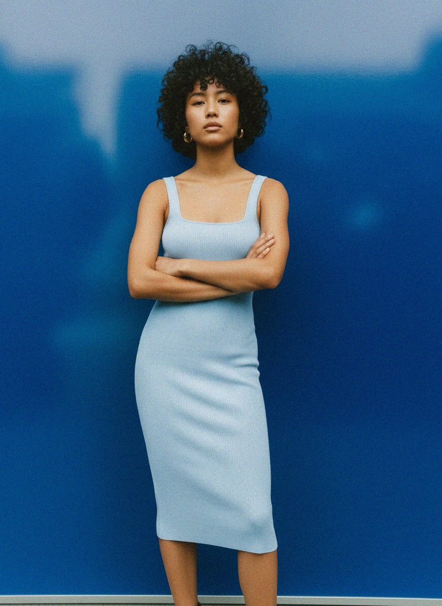 Ribbed Square Neck Midi Dress photo 2