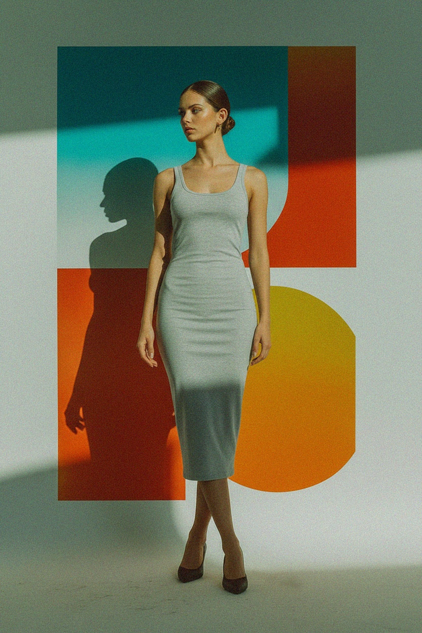 Sleek Grey Tank Top Midi Dress photo 3