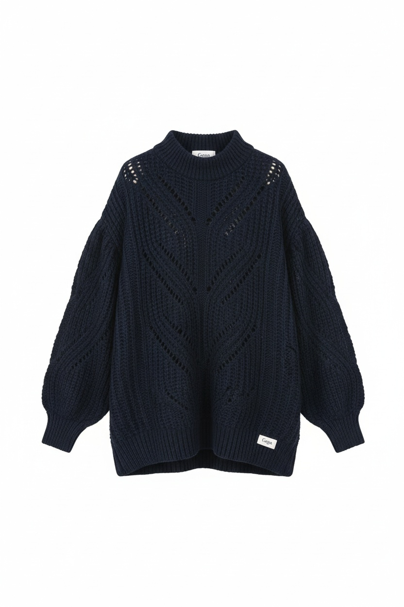 Oversize Blue Knit Sweater with Openwork Pattern photo 1