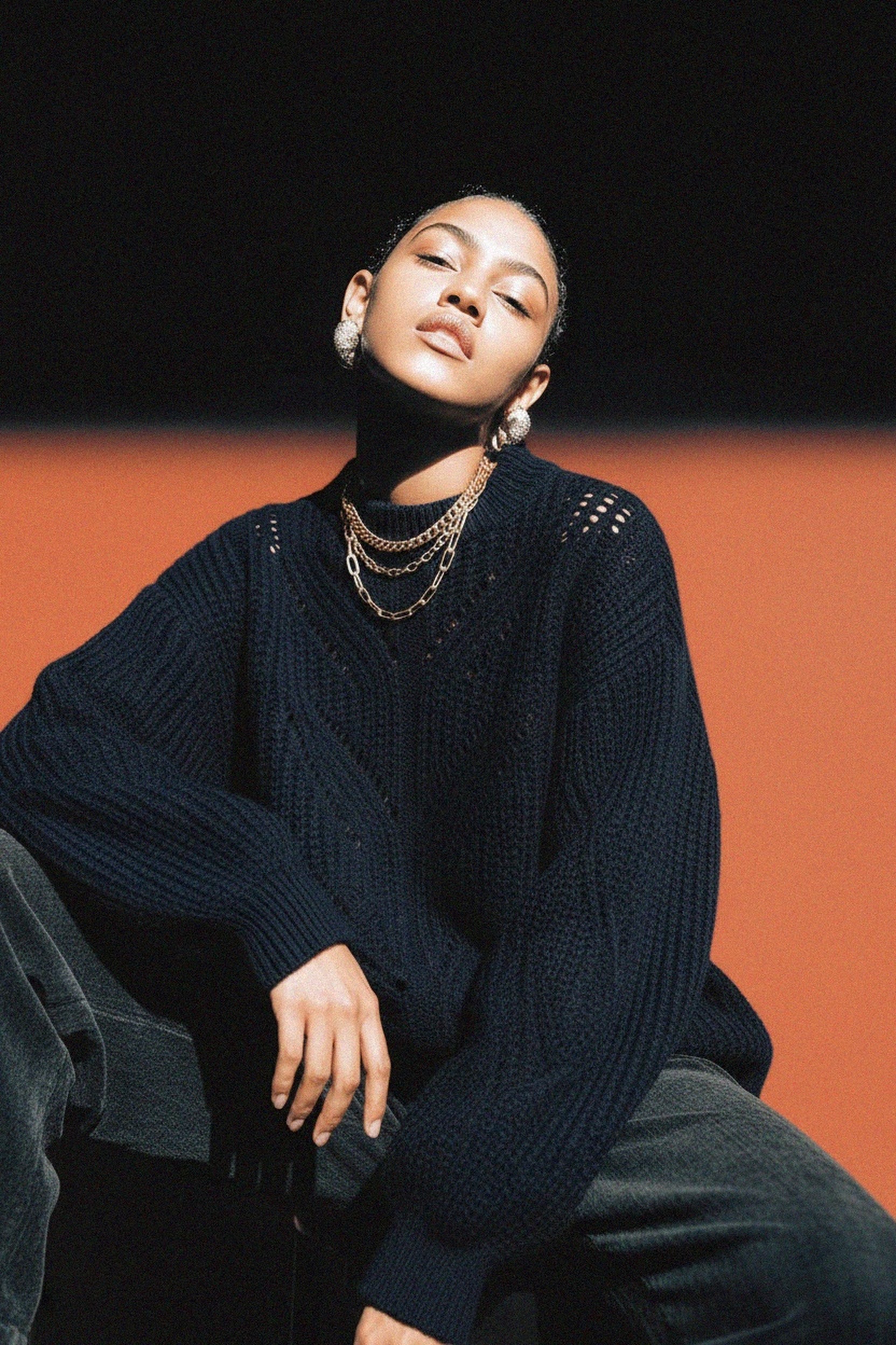 Oversize Blue Knit Sweater with Openwork Pattern photo 2