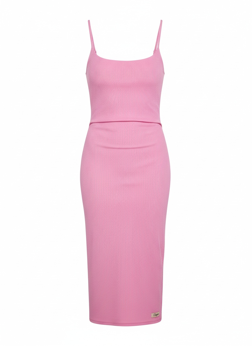 Pink Ribbed Bodycon Midi Dress photo 1