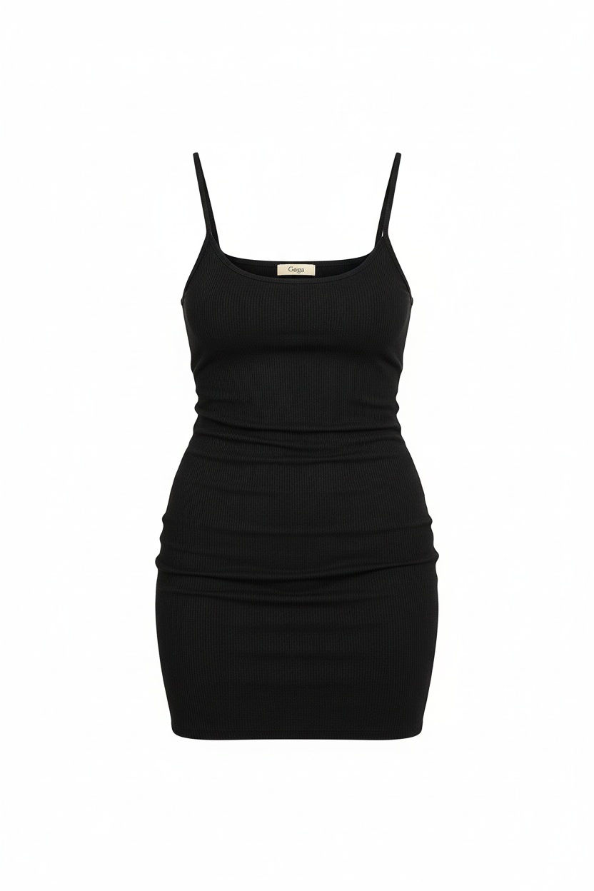 Black Ribbed Bodycon Mini Dress photo 1