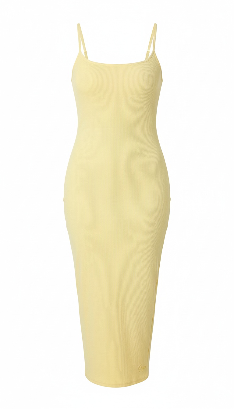 Yellow Ribbed Bodycon Midi Dress photo 1