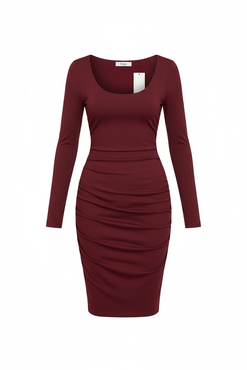 Elegant Long Sleeve Scoop Neck Midi Dress photo 1
