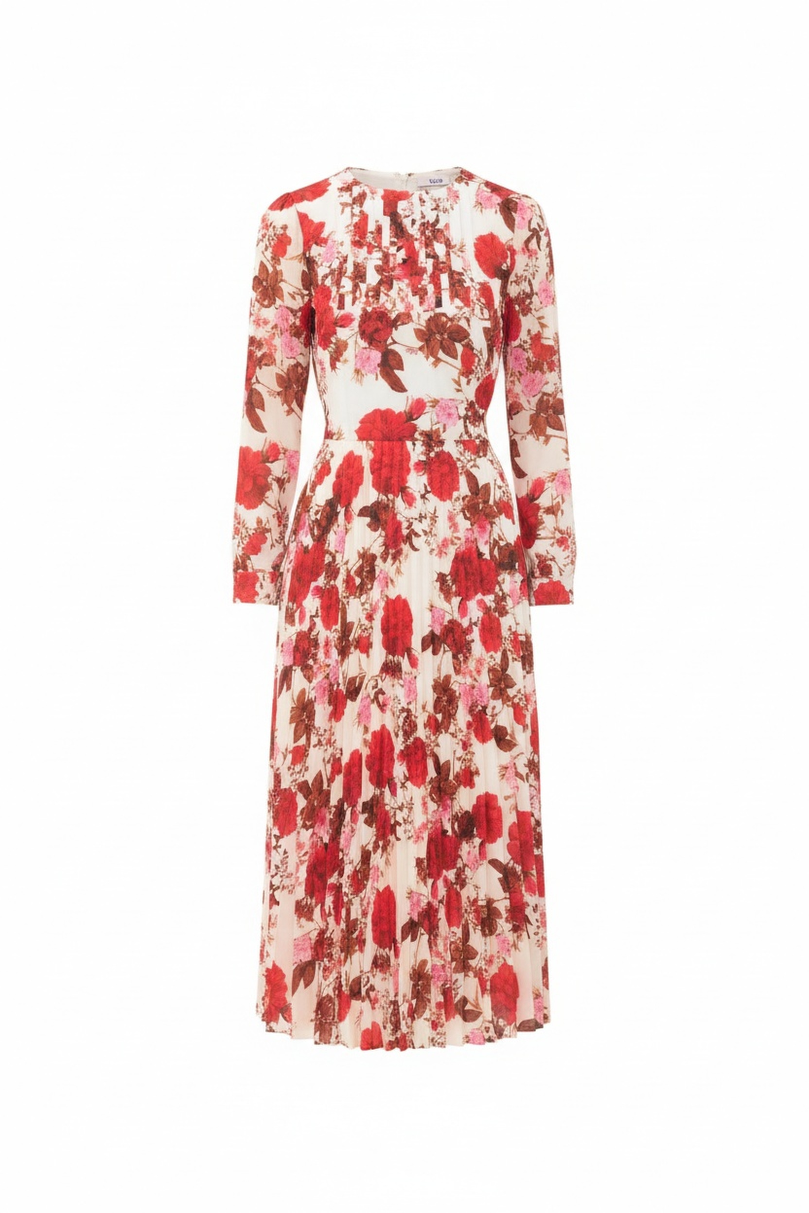 Elegant Red Floral Pleated Midi Dress photo 1