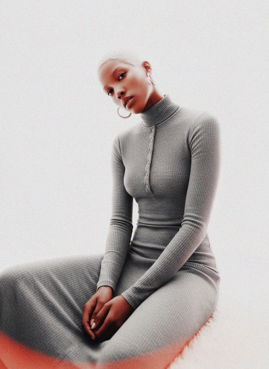 Ribbed Long Sleeve Henley Bodycon Dress photo 2