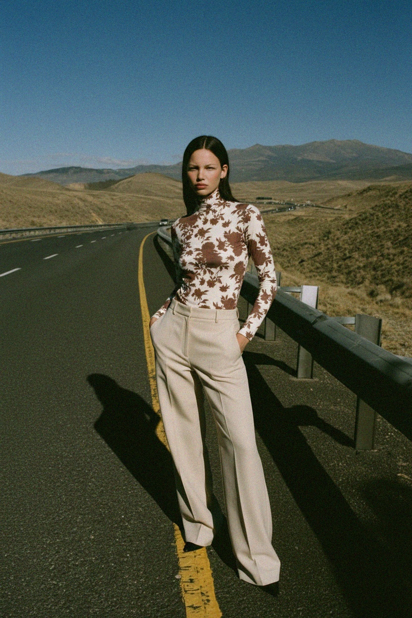 Fitted Floral Print Turtleneck Top photo 4