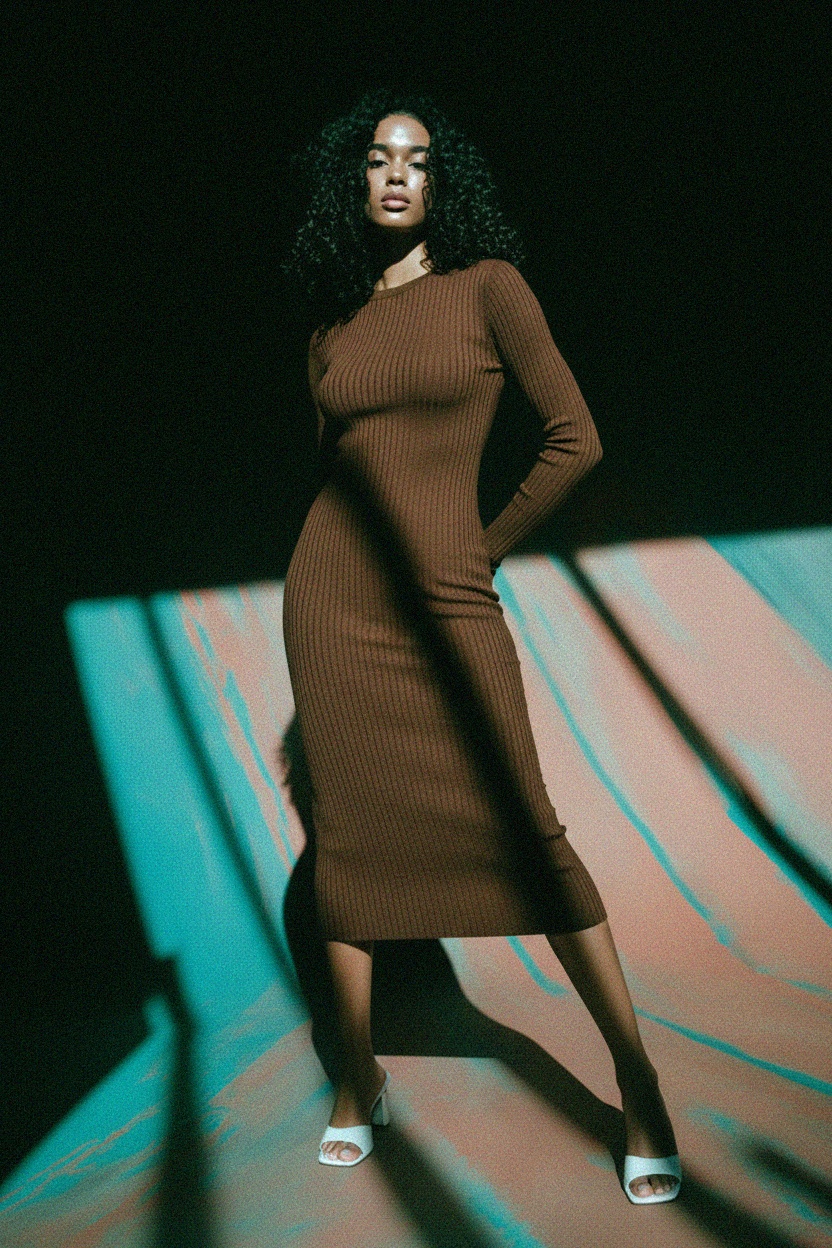 Ribbed Long Sleeve Midi Dress photo 2