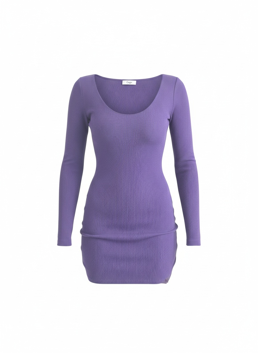 Ribbed Long Sleeve Scoop Neck Mini Dress photo 1