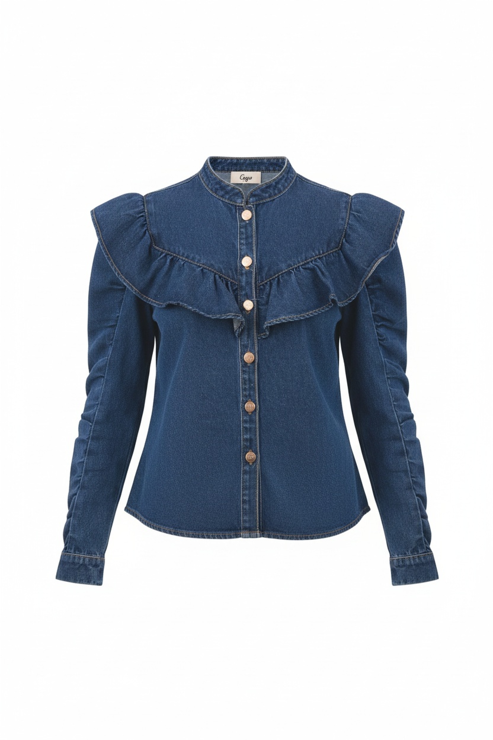 Ruffled Denim Button-Up Blouse photo 1