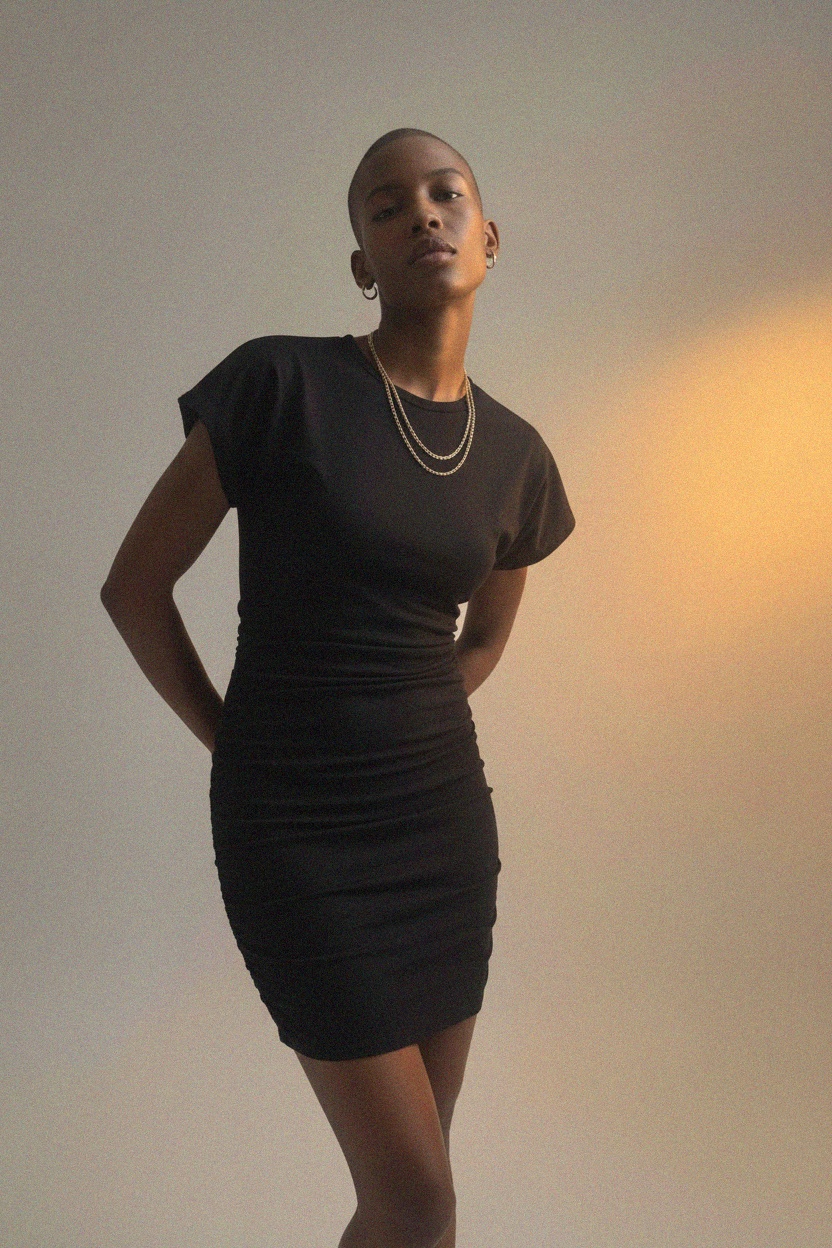 Chic Black Bodycon Mini Dress with Short Sleeves photo 3