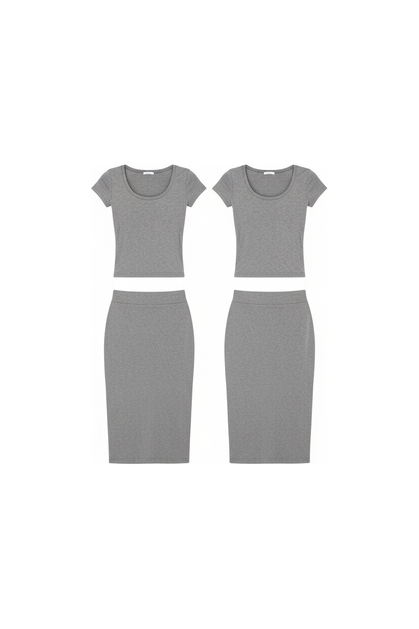 Fitted Grey T-Shirt and Midi Skirt Set photo 1