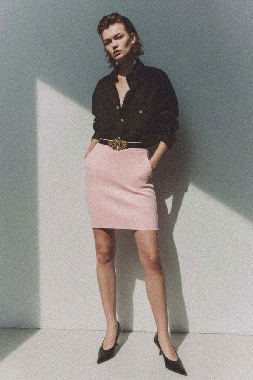 Fitted Ribbed Knit Mini Skirt - Pink photo 4