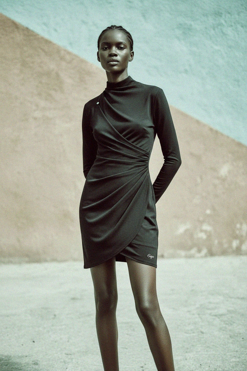 Elegant Black Draped Mini Dress photo 3