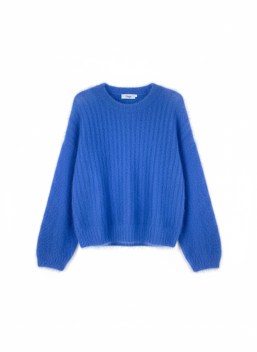 Vibrant Blue Fluffy Knit Sweater photo 1