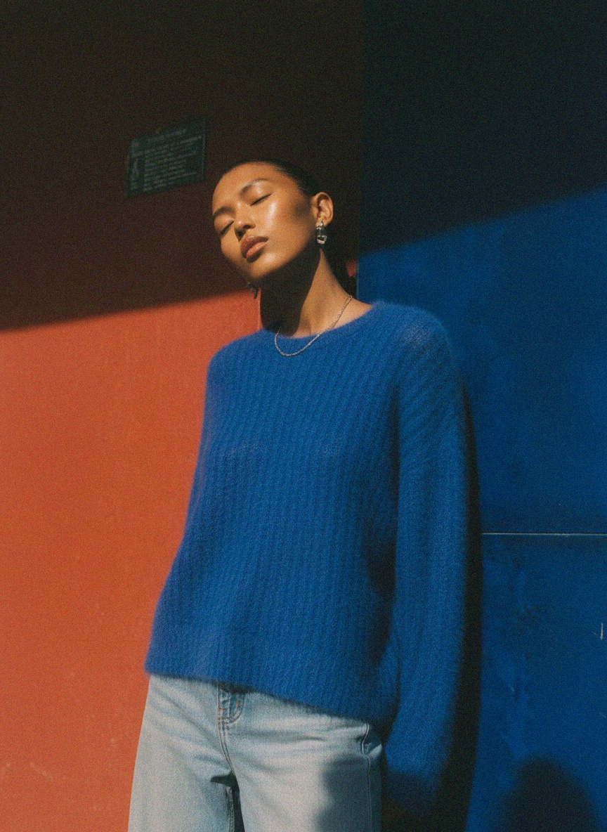 Vibrant Blue Fluffy Knit Sweater photo 3