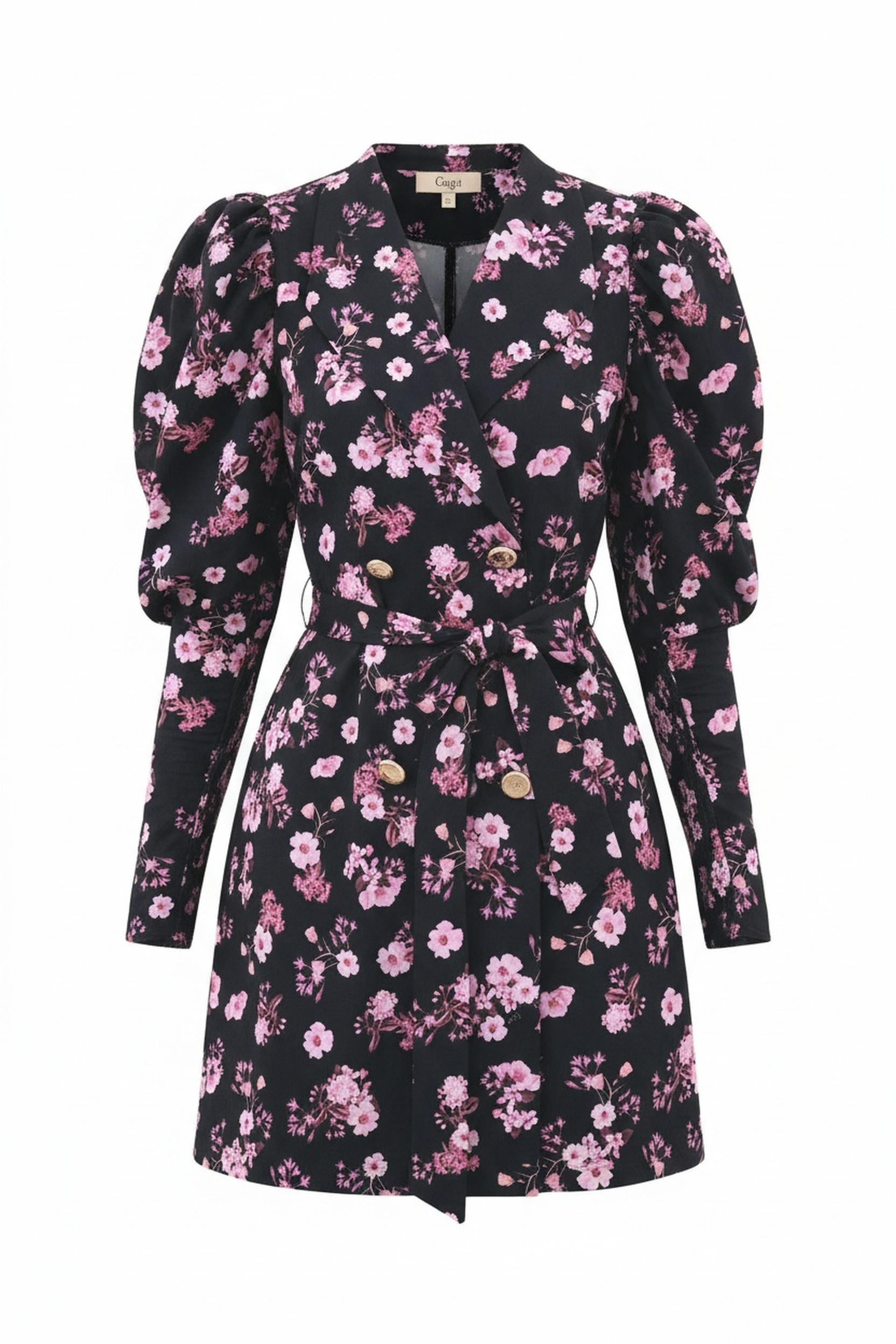 Black Floral Puff Sleeve Mini Dress photo 1
