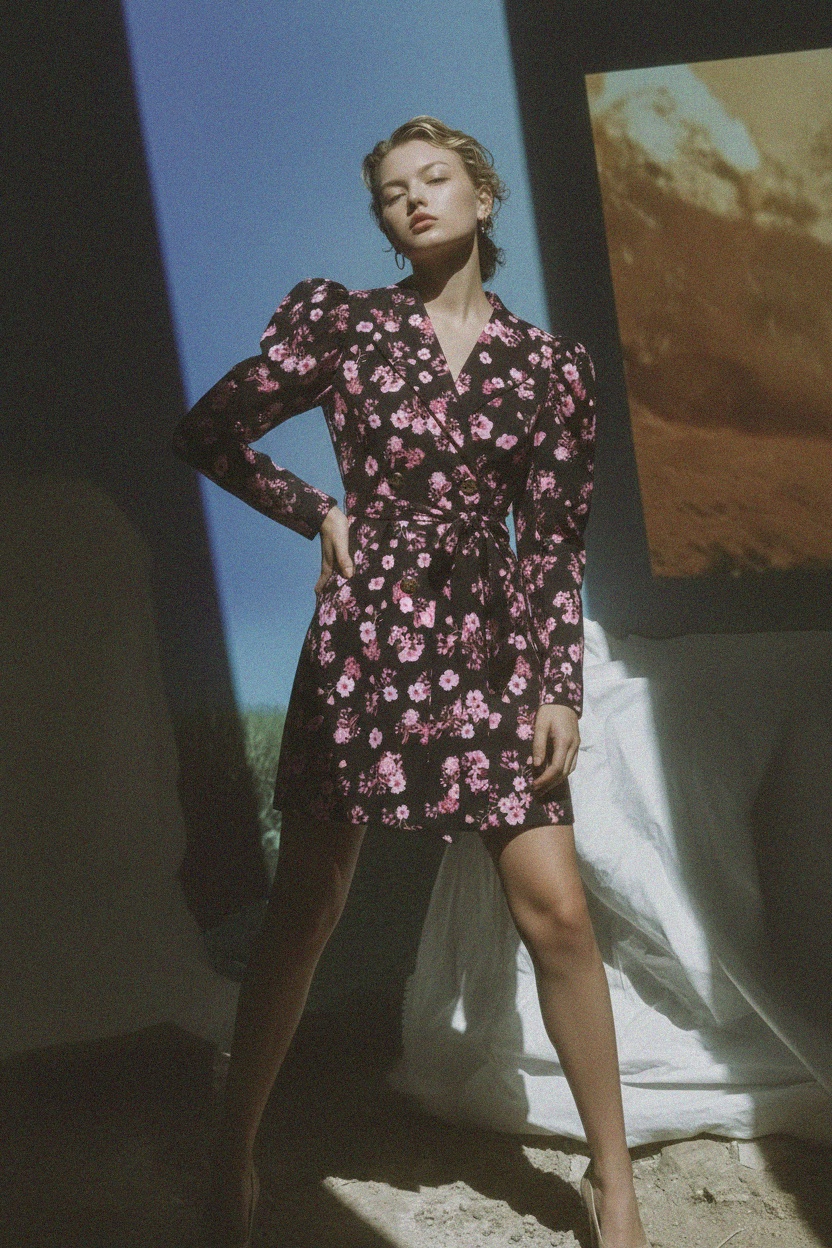 Black Floral Puff Sleeve Mini Dress photo 4