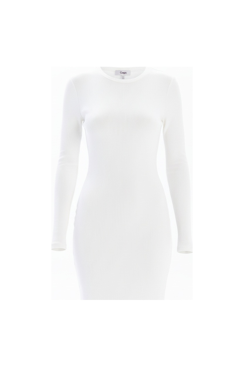White Ribbed Long Sleeve Midi Dress photo 1