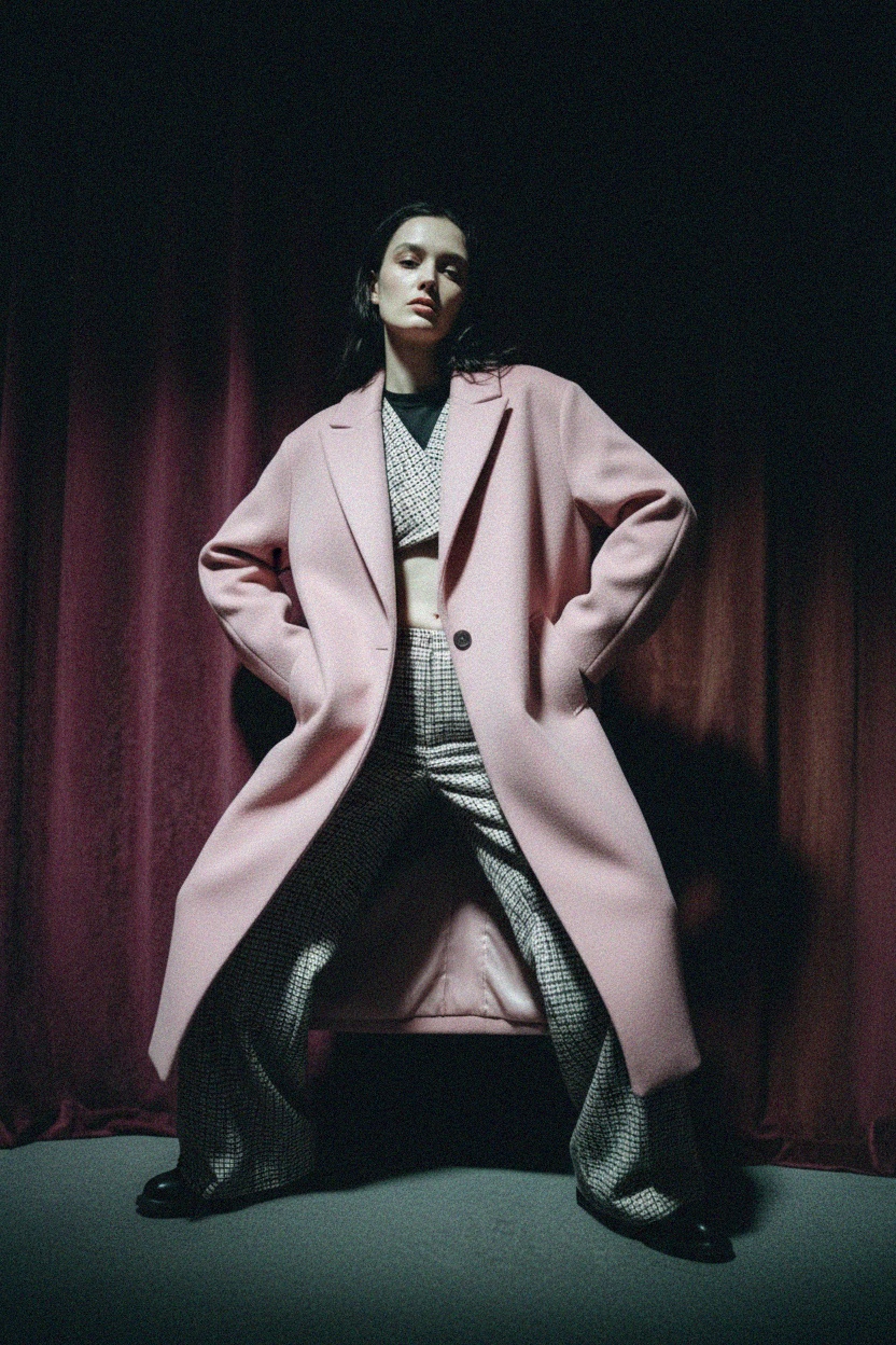 Oversized Chic Long Pink Coat photo 3
