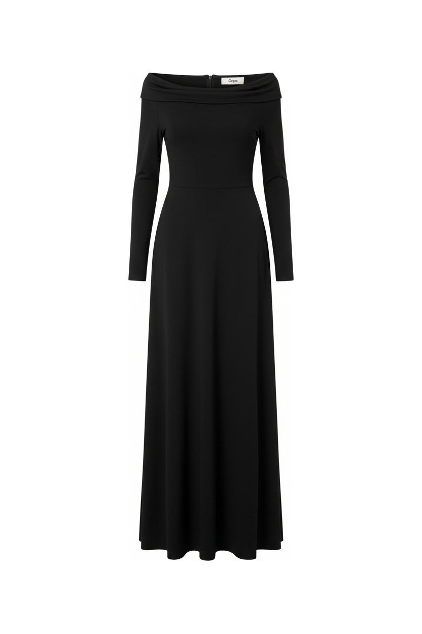Elegant Black Maxi Dress with Off-Shoulder Neckline photo 1