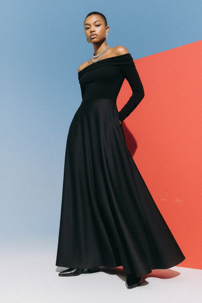 Elegant Black Maxi Dress with Off-Shoulder Neckline photo 3