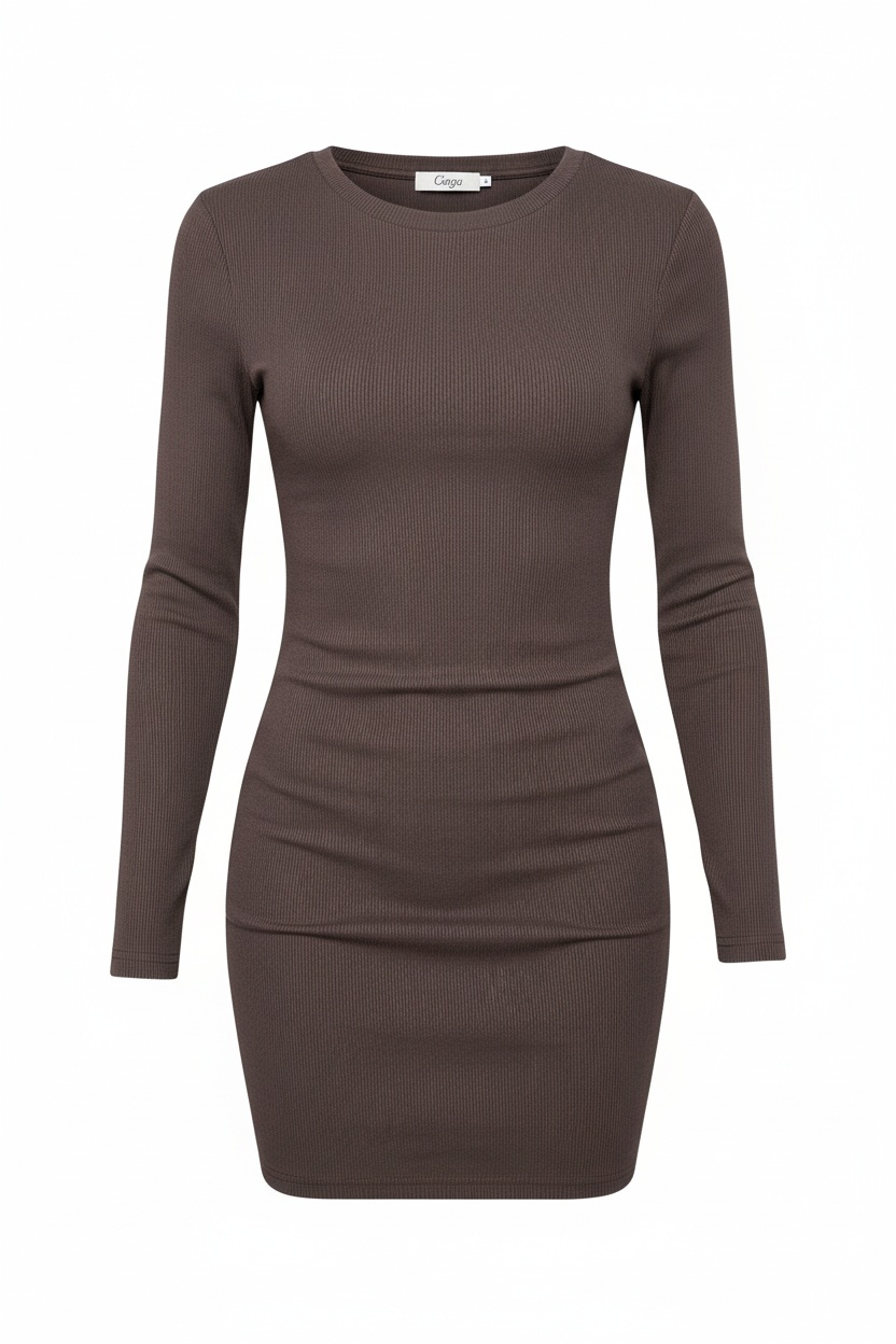 Ribbed Long Sleeve Bodycon Mini Dress photo 1