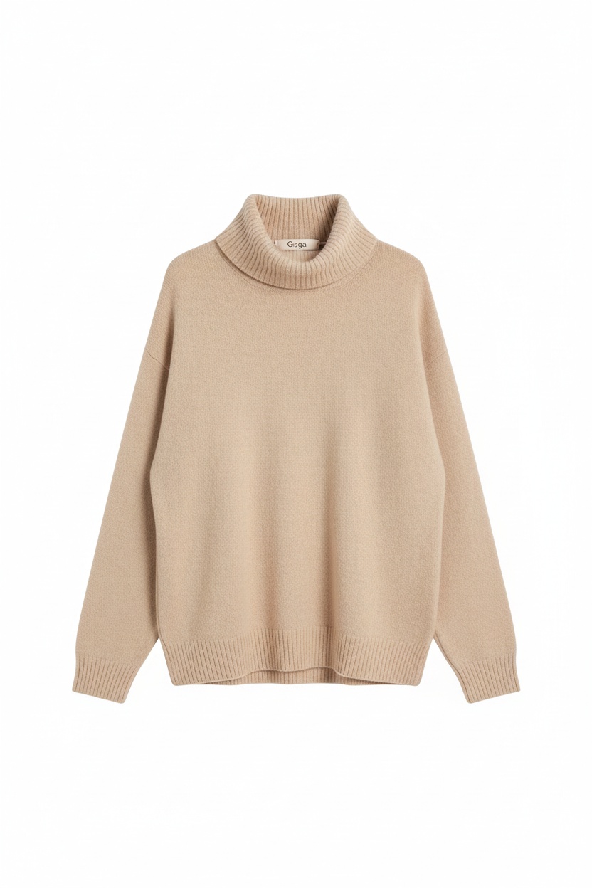 Cozy Beige Oversize Turtleneck Sweater photo 1