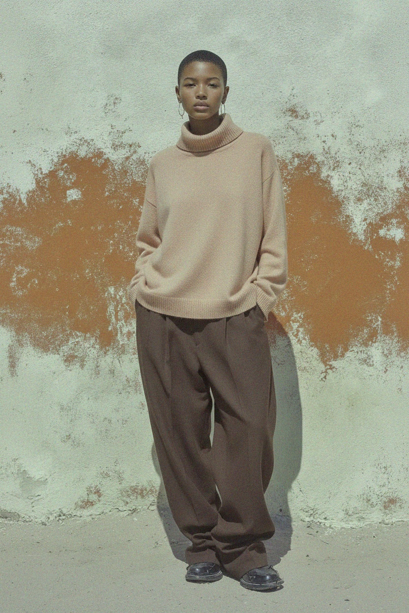 Cozy Beige Oversize Turtleneck Sweater photo 3