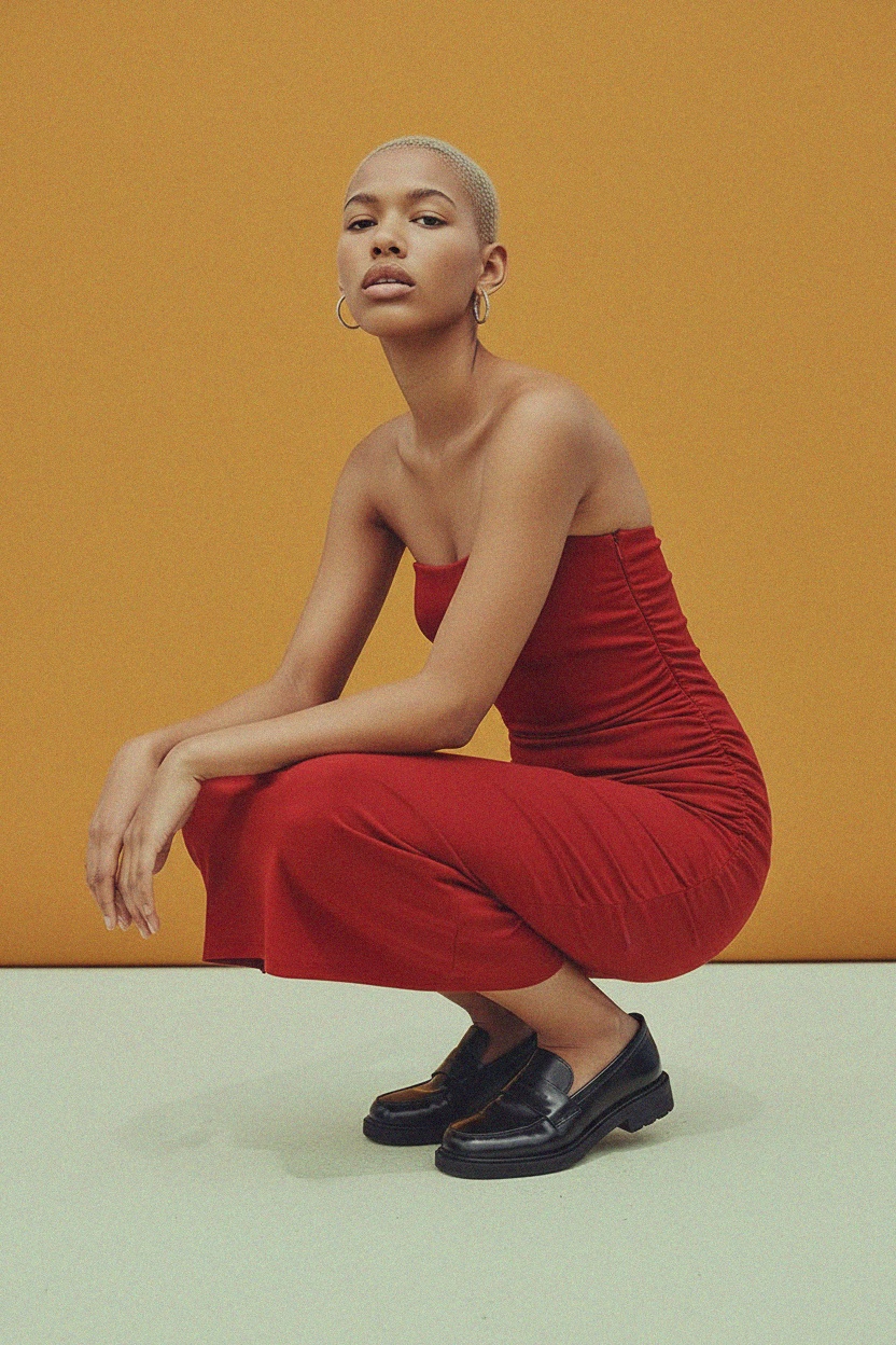 Elegant Red Strapless Bodycon Midi Dress photo 2