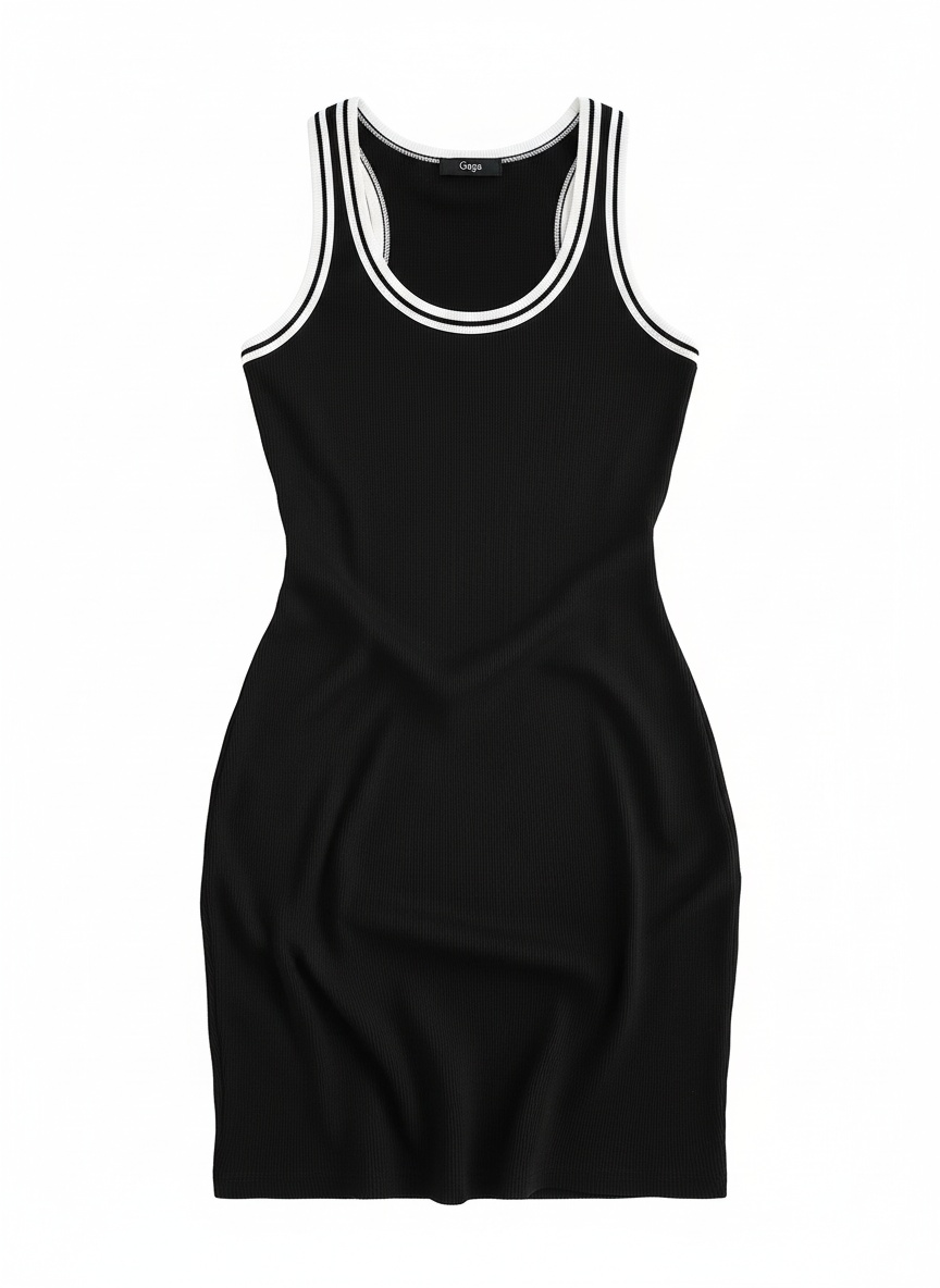 Fitted Ribbed Mini Dress with Contrast Trim photo 1