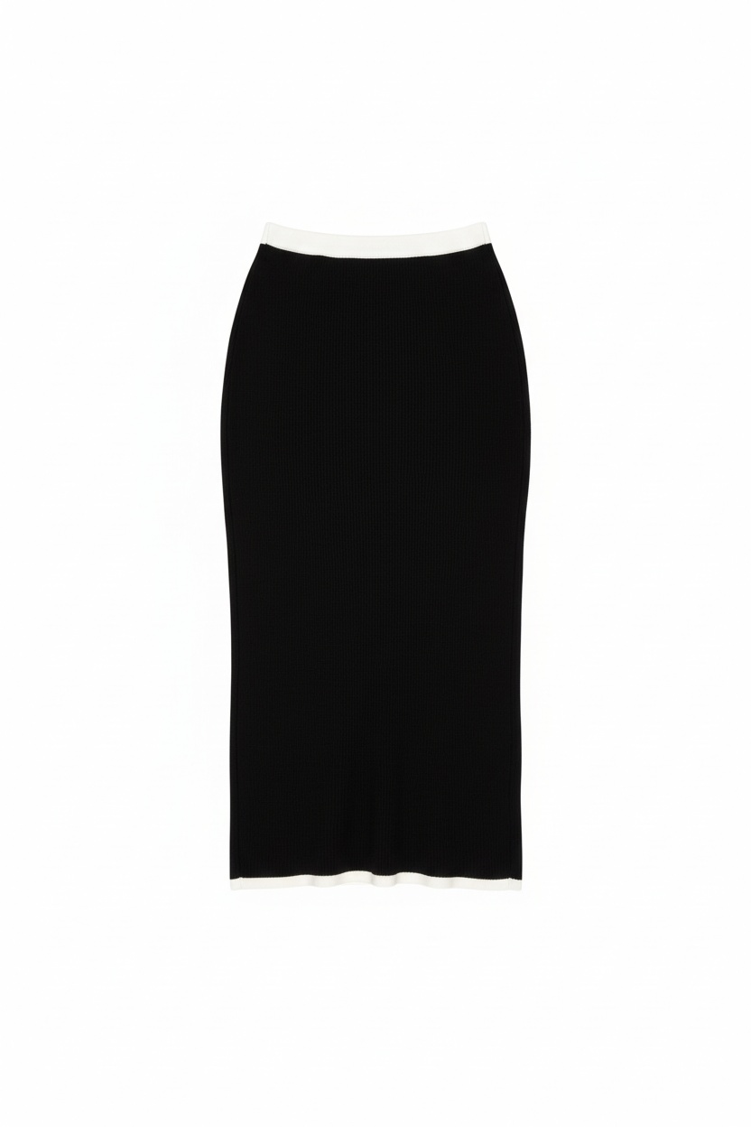 Ribbed Knit Midi Skirt with Contrast Trim photo 1