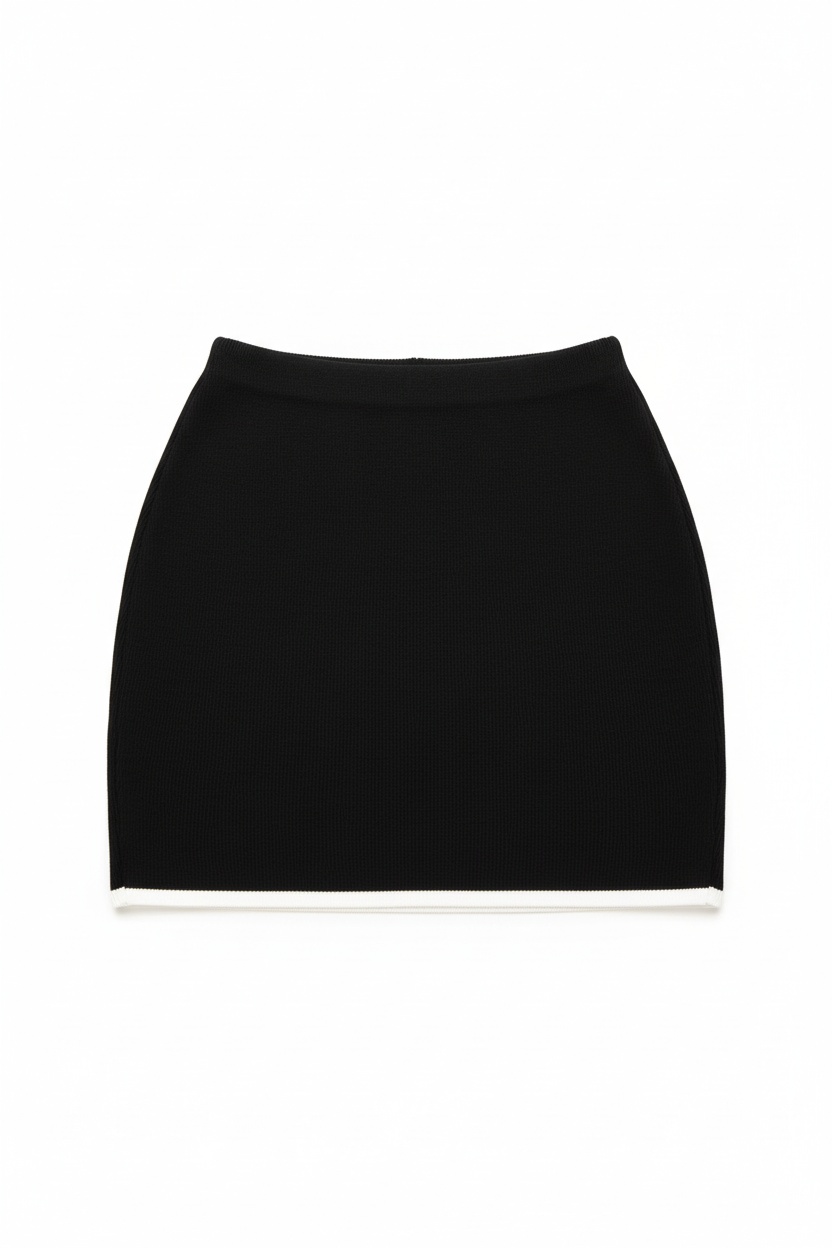 Black Ribbed Mini Skirt with White Trim photo 1