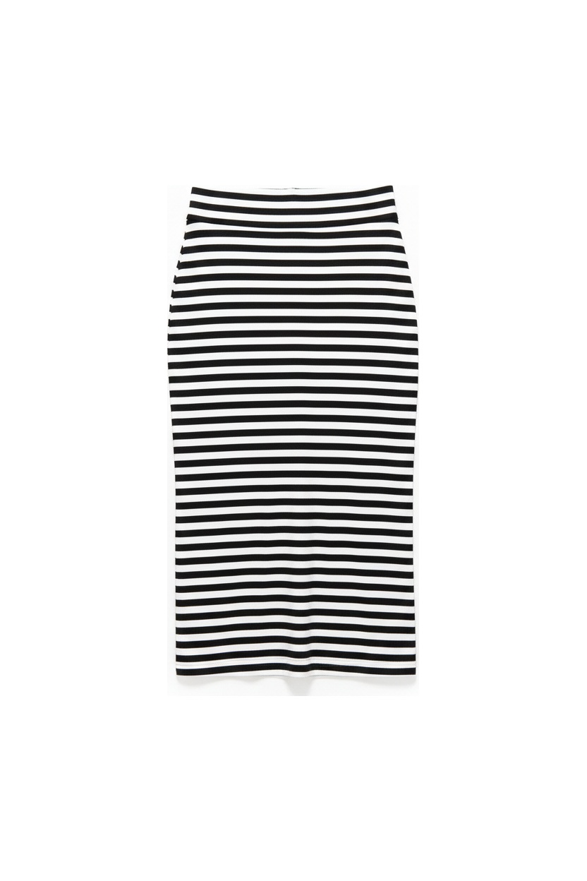 Fitted Black & White Striped Midi Skirt photo 1