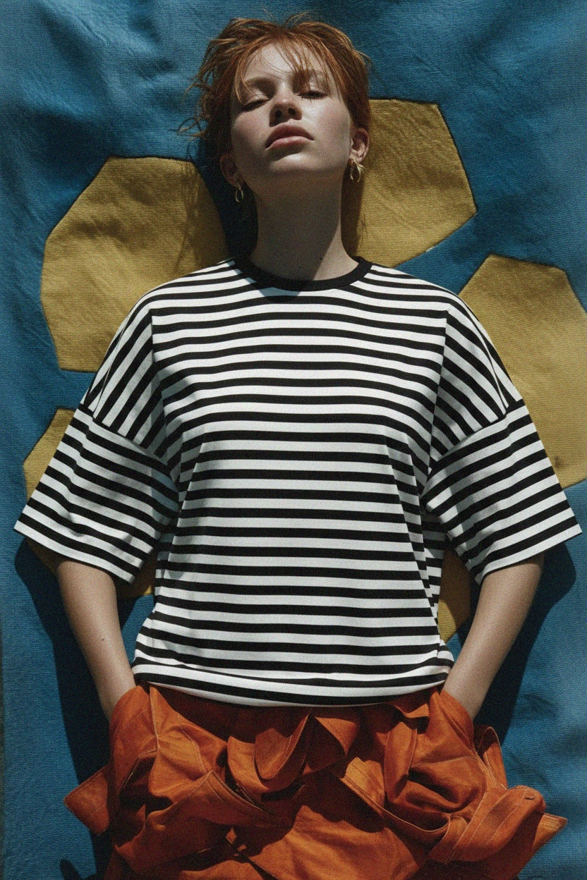 Oversize Black & White Striped T-shirt photo 2