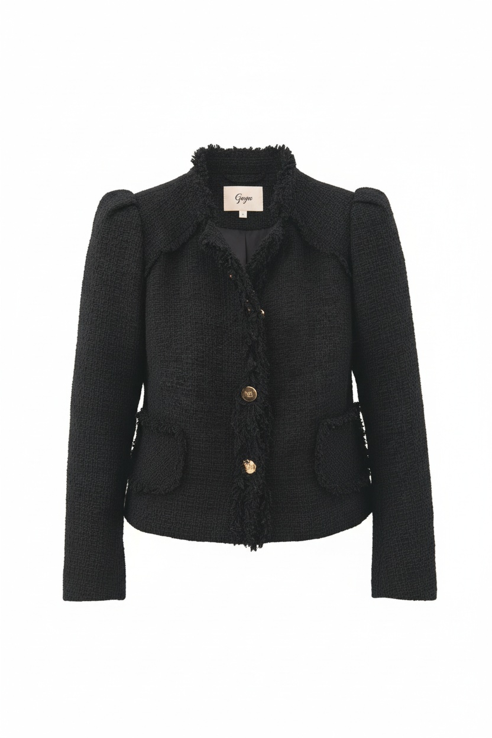 Black Tweed Jacket with Gold Buttons & Fringe Detail photo 1