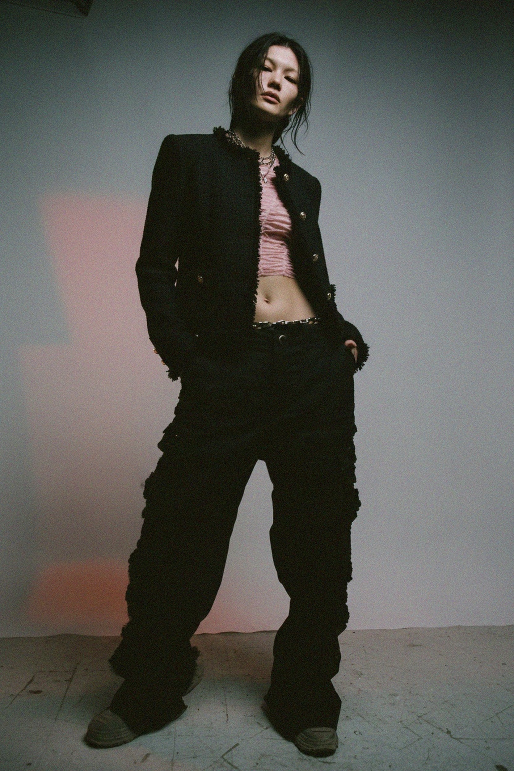 Black Tweed Jacket with Gold Buttons & Fringe Detail photo 2