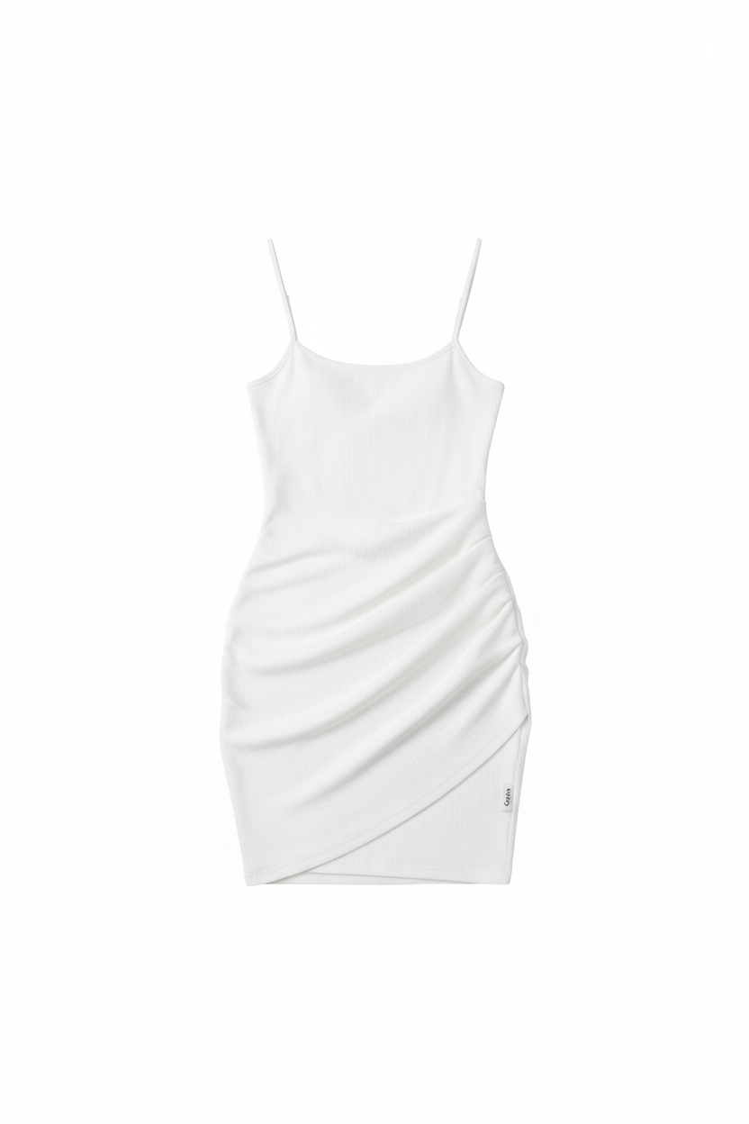 White Ribbed Mini Dress with Spaghetti Straps photo 1