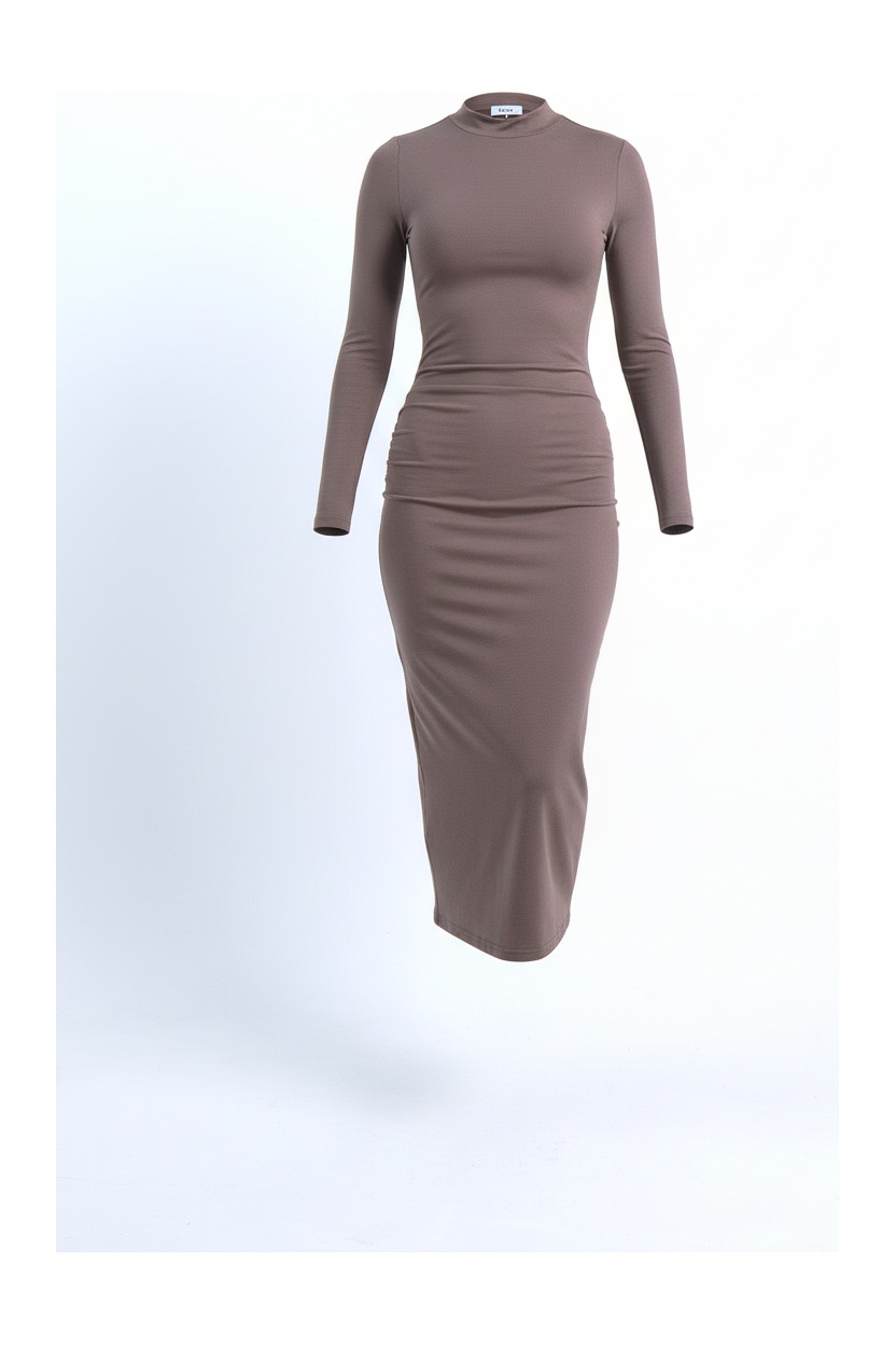 Fitted Mock Neck Long Sleeve Midi Dress photo 1