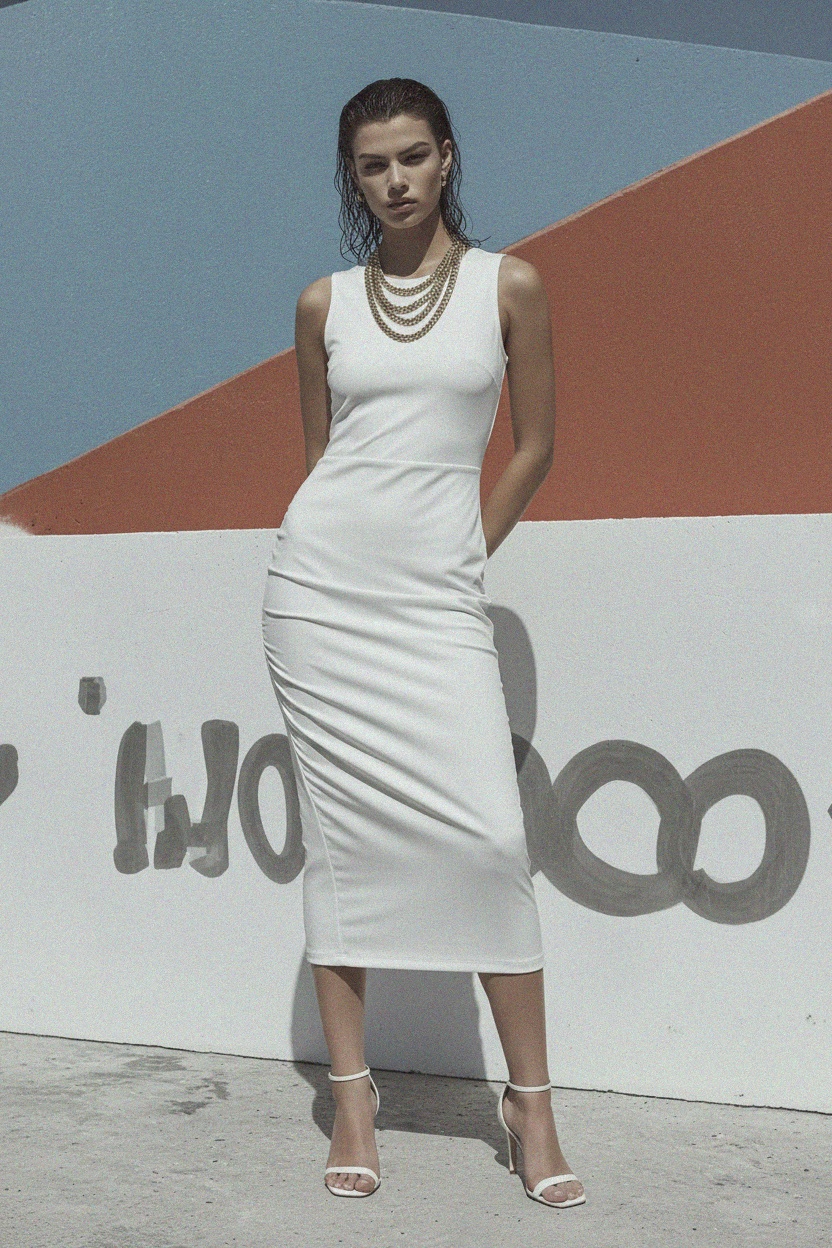 Elegant White Sleeveless Midi Dress photo 3